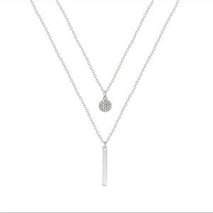 NEW - SILVER - Long Bar & Round Cut Rhinestone Double Layer Clavicle chain